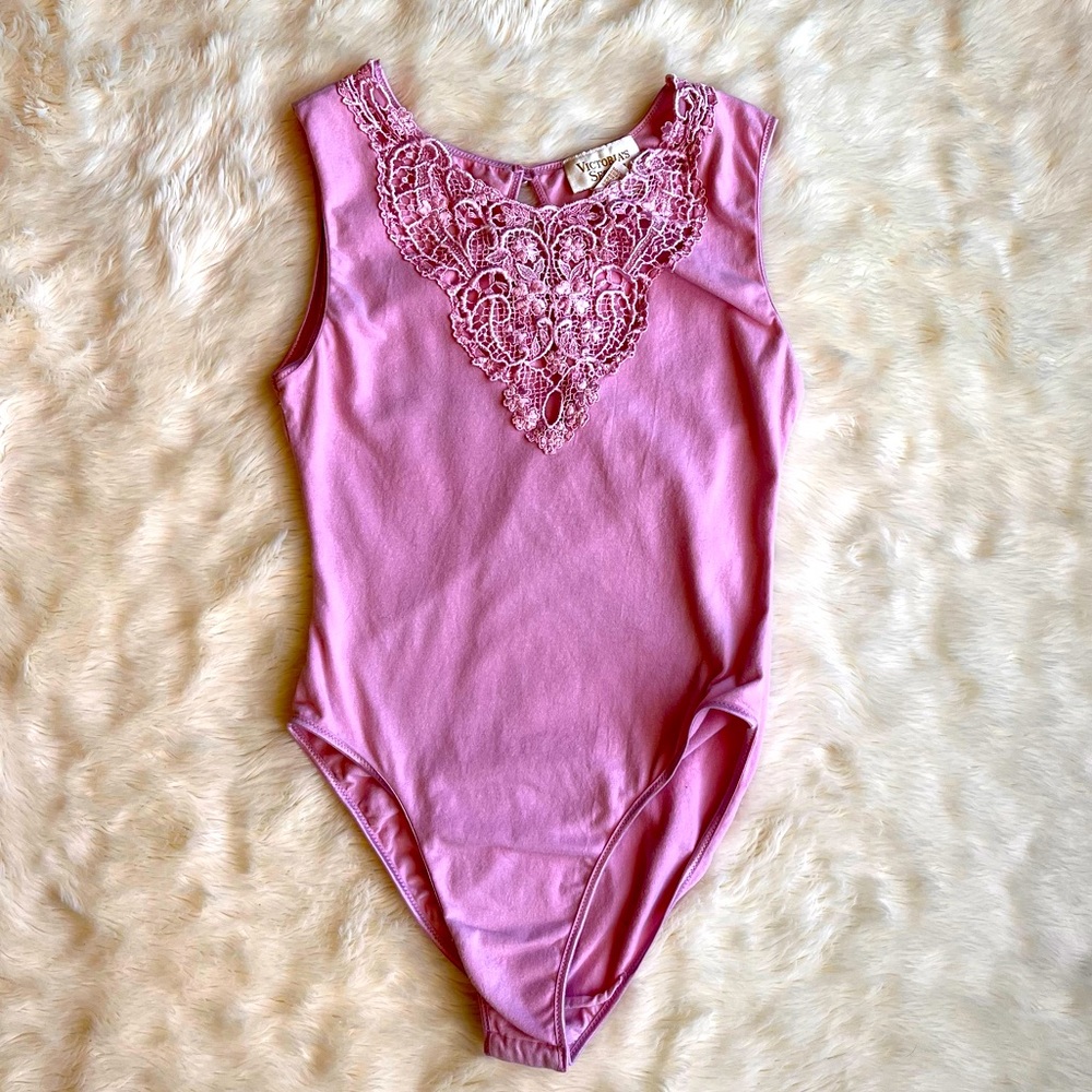Vintage Victorias Secret Pink Lace Upper Bodysuit Womens Small